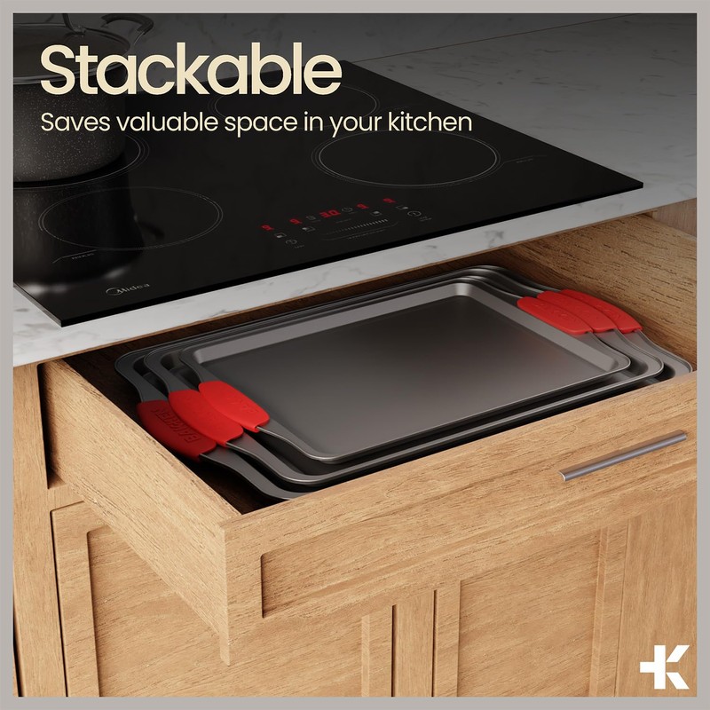 BAKKENMASTER 18-Piece Kitchen Oven Baking Set: Nonstick Gray Marble Coating,