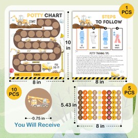 Gsauto Potty Training Chart, 10 Potty Training Reward Chart for Toilet Success, 8"x10" Construction Routine Calendar with Stickers for Toddler Boys - A02
