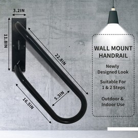 Veelleen Right Side Wall Mounted handrail for 1-3 Steps,Heavy Duty Hand Railing Grab Bars, U-Shape Safety Handle for Garage, Porch, Garden, Stair. (25" Right Handed U-Type Black)