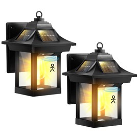 CONPCONP Solar Outdoor Wall Lights, 2 Pack Motion Sensor Solar Lantern IP65 Waterproof, 3 Mode Wireless LED Sconce Lights Dusk to Dawn Exterior Porch Lights for Outdoor Patio Yard