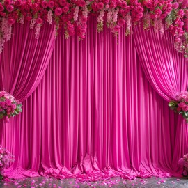 Fuchsia Backdrop Curtain for Parties Birthday Party Wrinkle Free Hot Pink Photo Curtains Backdrop Drapes Fabric Decoration for Wedding 5ft x 7ft,2 Panels