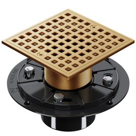 Champagne Bronze Shower Drain 4-1/4 Inch - Square Shower Floor Drain Kit with ABS Flange for 2" or 3" Pipe, Drain with Hair Strainer,Removable Strainer Cover,SUS304 Stainless Steel & CUPC Certified