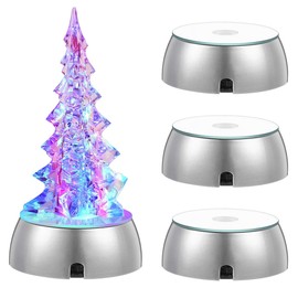 Uonlytech 4pcs Led Lighted Base for Glass Art Multicolor Round Crystal Display Stand Display Base Glass Art Crystal Holder, Batteries Operated