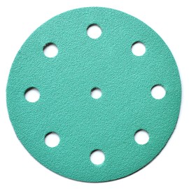 Aiyard 5-Inch 9-Hole Wet Dry Sanding Disc 60/80/120/220/320 Assorted Grits, Heavy-Duty Hook and Loop Polyester Green Film Backing Sandpaper Discs for Random Orbital Sanders, 50 Pack