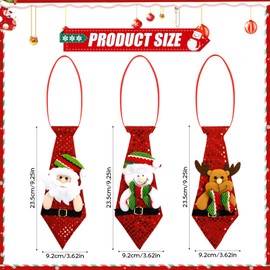 Pack of 3 Christmas Ties, Children's Christmas Tie, Christmas Tie Decoration, Santa Claus, Elk, Snowman Decoration Tie, Novelty Christmas Hanging Ornaments, red