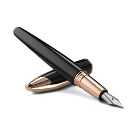 Colibri Equinox Fountain Pen - Brushed Black Steel and Rose Gold Accents - Elegant Fountain Pen - Medium Size Nib System - Comes in a Beautiful Gift Box