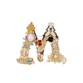 Crystal Pearl Initial Brooches Pins Gold Letter A-Z Lapel Pin Enamel Colorful Alphabet Letter Breastpin Pin Jewelry for Women Girls (M)