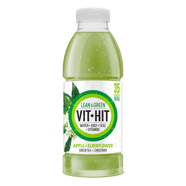VIT HIT Naturally Sweetened Low-Calorie Drink with Tea, Juice, Water, and a Hit of Vitamins, LEAN & GREEN, 16.9 Ounce (Pack of 12)