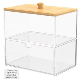 DNAMYJME Acrylic Laundry Pods Container Dryer Sheet Holder with Drawer and Bamboo Lid Double Layered Laundry Pods Holder Enduring Laundry Pods Container Space Saving Laundry Pods Holder for Laundry Ro