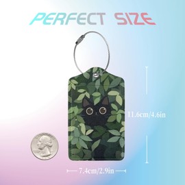 KWSAAHU 2 Pack Luggage Tags for Suitcases Leather Tags, Privacy Cover ID Label with Stainless Steel Loop Travel Essentials Suitable Handbags Travel Bags for Man Woman - Leaf Cat