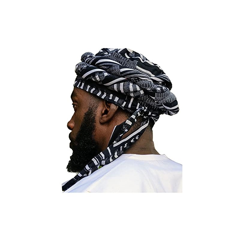 Dupsie's Pre-Tied Turban for Men, Black and White, One Size