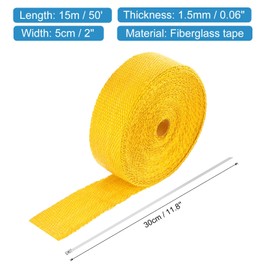 MECCANIXITY Fiberglass Exhaust Wrap Tape, 2" x 50' Yellow Header Heat Wrap with 4 Stainless Ties for Hot Rods and Motorcycle