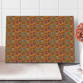 Ambesonne Autumn Cutting Board, Seasonal Items Pumpkin Bonfire Owls Doodle Themed Fall Season Print, Decorative Tempered Glass Cutting and Serving Board, Large Size, Burnt Sienna and Multicolor