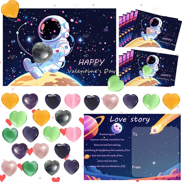 Valentines Cards for Kids Classroom, 10Pack Astronaut Holding Love Stone