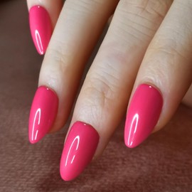 Artquee Hot Pink Press on Nails Short Almond Fake Nails Art Glossy Solid Color False Nails Reusable Artificial Stick on Nails in 15 Sizes - 30 Nail Kit