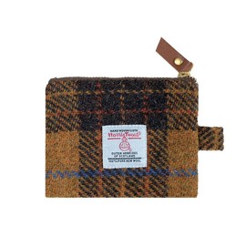 Harris Tweed Mini Coin Purse Handmade Lipstick Bag Vintage British Portable Credit Card ID Wallet with YKK Zipper for Women men (Yellow Brown)