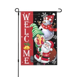 Welcome Santa Claus Garden Flag, Double Sided Christmas Snowman Yard Flag Weather Resistant Welcome Seasonal Outside Decorative Flag for Patio Lawn Home Courtyard 12x18inch