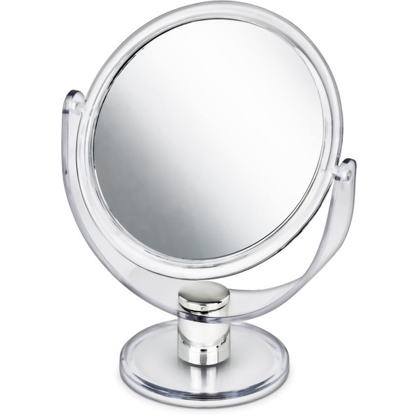 DecorRack Espejo de aumento de 2 caras, 1x/2x, espejo de maquillaje de 6 pulgadas, espejo de cambiador de mesa, transparente