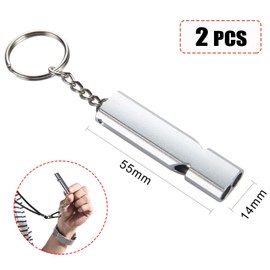 Emergency Survival Whistle Double Tubes Safety Whistle 2 pack with keychain for Boating Outdoor Camping Hiking Hunting Sports Dog Training (2 Pack Silver)