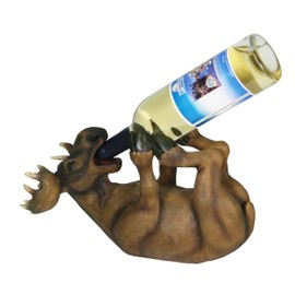 Rivers Edge Products Wine Bottle Holder for 750ml Standard Wine Bottle, Hand-Painted Poly Resin Kitchen Decor, Unique and Rustic Home Decor for Countertop or Wine Bar, Moose