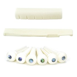 Luvay 6pcs Guitar Bone Bridge Pins + Guitar Bone Bridge Saddle & Nut, Made of Real Bone for Acoustic Guitar