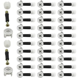 Litoexpe 30 Sets 3-in-1 Furniture Connecting Kit, 11mm OD Pre-Inserted Nut, 15mm OD Cam Lock Fitting, 6x35mm Dowel Screws for Wardrobe Cabinet Drawer Dresser