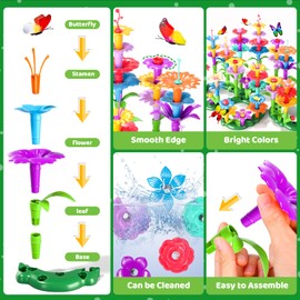 Doloowee 184Pcs Flower Garden Building Toys for Girls 3 4 5 6 7 Year Old, Upgrade DIY Building Stacking Toys, STEM Preschool Educational Toddler Toys Brain Development Kindergarten Kids Toy