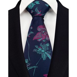 Corbata floral para hombre, diseño de jacquard, diseño moderno, para boda, regalo de padrinos de boda, Azul marino Magenta Teal, Talla única