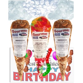 Best Daughter Happy Birthday Series Almonds Cinnamon Roasted And Large Worms Gummy Gummi (NET WT 21 OZ) (Pack of 3) In 1 Box Gourmet Kruise Signature Gift Bags