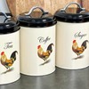 Cockerel Tea Coffee Sugar Canisters Set Of 3 Black Lids