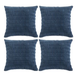 Fancy Homi 4 Packs Dusty Blue Decorative Throw Pillow Covers 18x18 Inch for Living Room Couch Bed Sofa, Rustic Farmhouse Boho Home Decor, Soft Plush Striped Corduroy Square Cushion Case 45x45 cm
