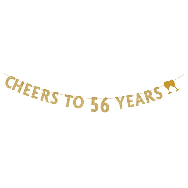 MAGJUCHE Gold glitter Cheers to 56 years banner,56th birthday party decorations