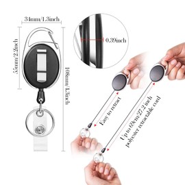 JSGBZK 8Pcs Retractable Keychain, Lanyard Retractable, Badge Reel, Retractable Lanyard with Carabiner Belt Clip and Key Ring Badge Holders for ID Card Name Keychain(Black, 26.5 Inch Pull Cord)