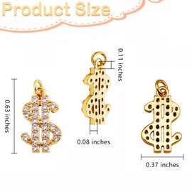 LEGENTLISUR 5Pcs Money Dollor 18k Gold Plated Charms Bulk Brass Cubic Zirconia Pendants Charms for Jewelry Making Necklace Bracelet Craft DIY