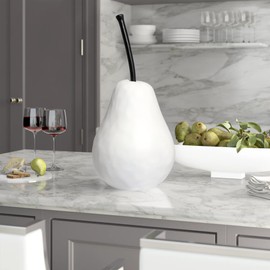 Torre & Tagus Extra Large White Pear Sculpture for Home Decor 18" Tall Oversized Fruit Decor as Kitchen Decor, Entryway Table Black and White Decor, Modern Farmhouse Living Room Decor Centerpiece