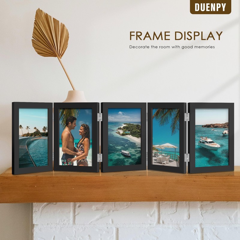 DUENPY 5 Folding 4x6 Picture Frame Horizontal Engineered Wood Accordion