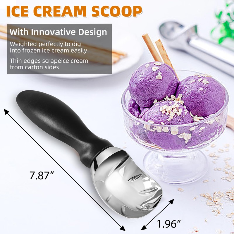 Ice Cream Scoop with Comfortable Grip Handle, Heavy Duty Stainless