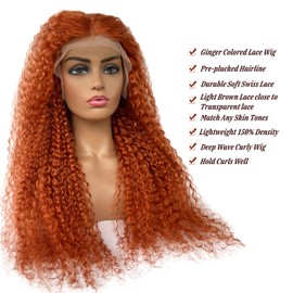Ginger Orange Lace Front Wigs Human Hair Curly Wave for Black Women, 13x5x1 T Part Lace Frontal Wigs Colored Human Hair Wigs Pre-Plucked Hairline with Baby Hair Bleached Knots 20 Inch 150 Density