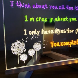 LED Note Board with Light, Acrylic Message Marker Board with Stand and 7 Pen as a Glow Memo Letter Board Note Glass White Board for Office School Home (11.8” X 7.9”)
