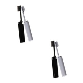 Baluue 4pcs Portable Bamboo Charcoal Toothbrushes for Travel Ergonomic Design Grey Black Compact and Sanitary Bristles for Cleaning