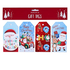 Design by Violet Christmas Santa and Friends Design Gift Tags Xmas - Pack of 16-4 Assorted Designs - Gift Tags for Presents - Gift Wrap for Christmas - Christmas Wrap