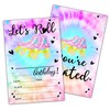 Let's Roll Birthday Party Invitation Cards, Tie Dye Roller Skate