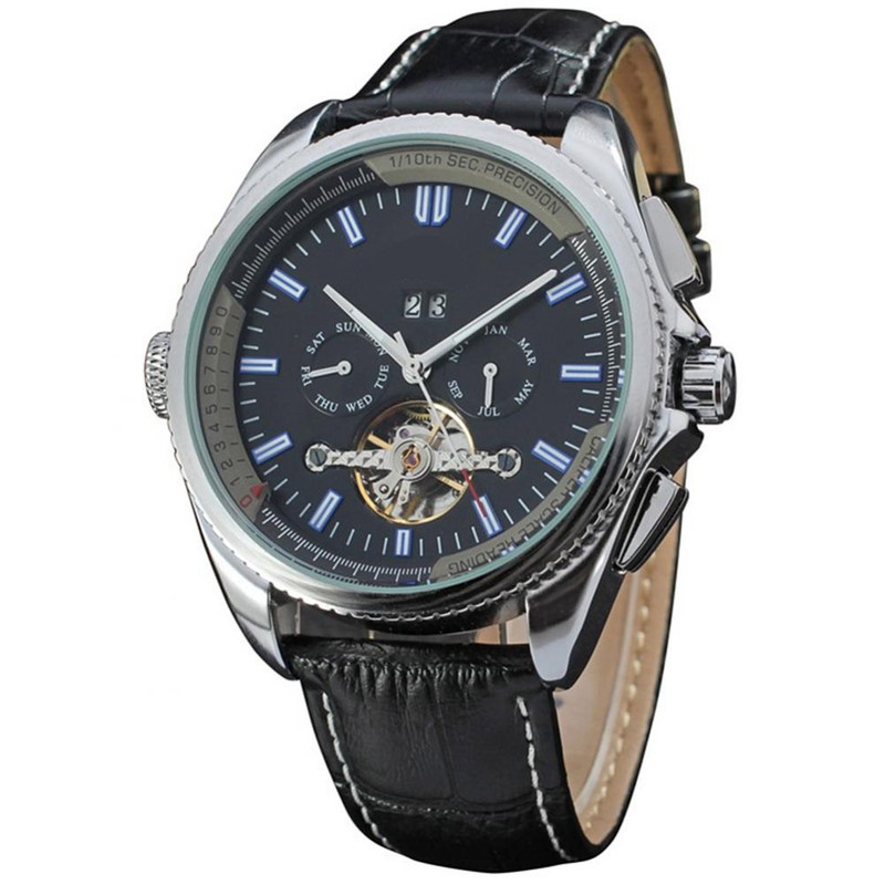 FORSINING Business Calendar Men Analog Automatic Mechanical Movement Wristwatch(Black+Silver)