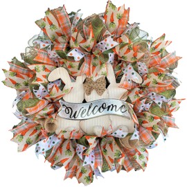 Easter Bunny Butt Carrot Deco Mesh Front Door Wreath, Spring Decor, Rabbit Decoration, Polka Dot & Plaid