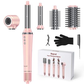 Bopcal 5 in 1 High-speed hair dryer with 110000 rpm with 300 Million Ions, Multi Styler，Hair Dryer Brush, Auto Air Wrap Curlers Frizz-Free Fast Drying, Curling, Straightening Volumizing,  Gift Idea Comfort - Color: silver