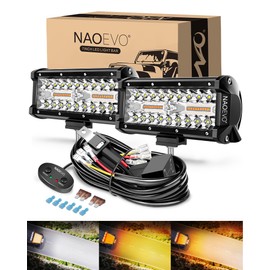 NAOEVO 7 Inch Light Bar, 240W 24,000LM Offroad Fog/Driving Lights LED Pods with 2 Leads Wiring Harness, Spot Flood Combo LED Work Lights for Truck Boat UTV ATV, 2-Pack (White/Amber/White&Amber)
