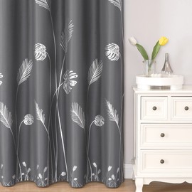Estelar Textiler Blackout Curtains & Drapes 84 Inches Long 2 Panels Set for Living Room with Silver Palm Tree Drapes for Bedroom, 52Wx84L, Dark Grey, 1Pair