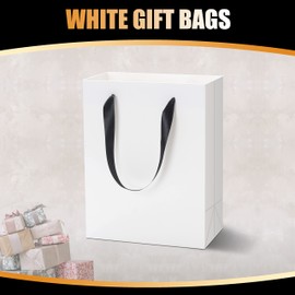 YACEYACE White Gift Bags with Handles Bulk, 10Pcs 8"x4.25"x10.5" Paper Gift Bags Medium,Gift Bags for Party, Wedding, Birthday, Retail,Small Business