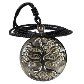 mookaitedecor Golden Obsidian Tree of Life Pendant Necklace Lucky Charm for Men Women, Healing Crystal Semi Precious Stone Quartz Reiki Amulet Necklace for Protection Wealth Spiritual Jewellery Gifts