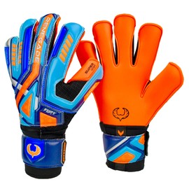Renegade GK Fury Siege Goalie Gloves with Pro-Tek Fingersaves | 4mm Giga Grip & 4mm Duratek | Orange, Blue, Black Goal Keeper Gloves (Size 10, Adult, Mens, Roll Hybrid Cut, Level 4)